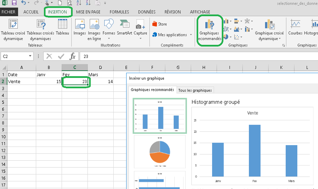 graphique selection donnees