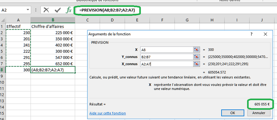 excel prevision