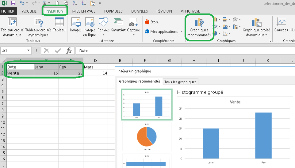 graphique selection de donnees