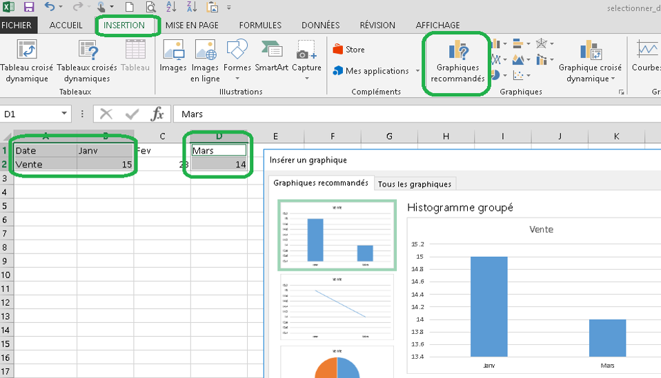 Graphique selection de donnees
