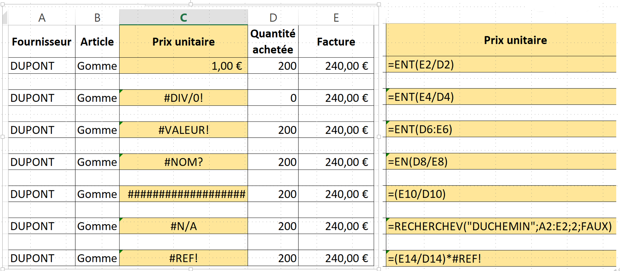 affichage formules